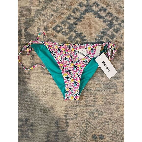 Hurley Womens Multicolor Reversible Cheeky Side Tie Bikini Bottom Size Large NWT - Picture 1 of 5